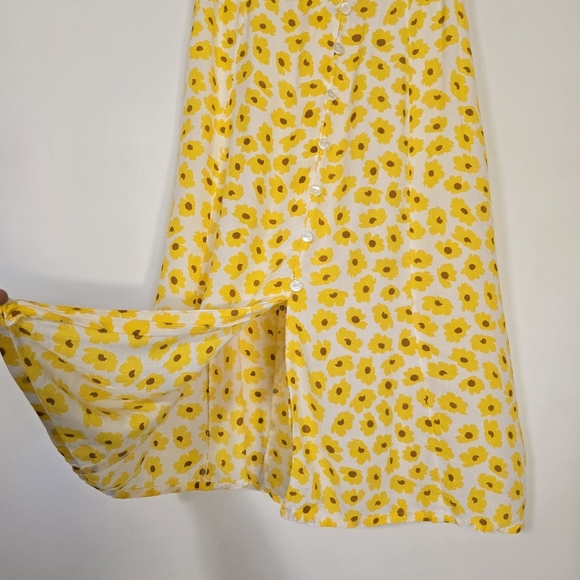 Faithfull The Brand Yellow Floral A-Line Midi Skirt S Button Front Pleated - Picture 7 of 9
